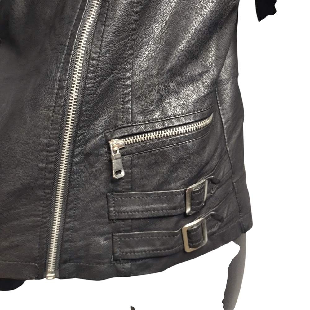 Ci Sono By Cavalini Vegan Leather Moto Jacket WOMEN'S Black ZIP Up Size Large - Picture 4 of 8